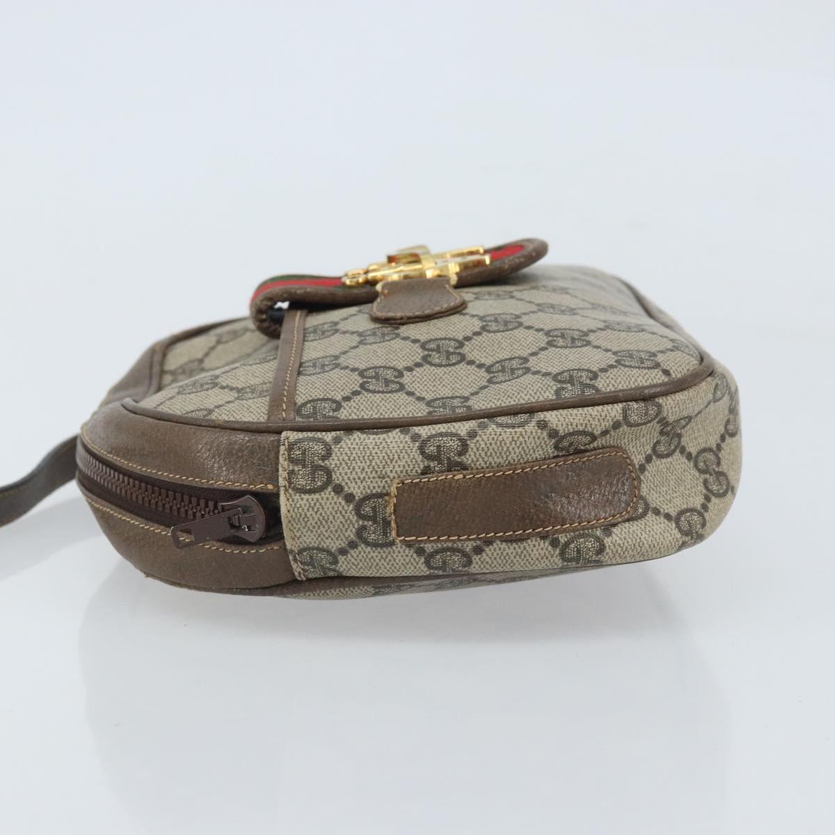 GUCCI GG Supreme Web Sherry Line Shoulder Bag PVC Beige Gold Auth 169012