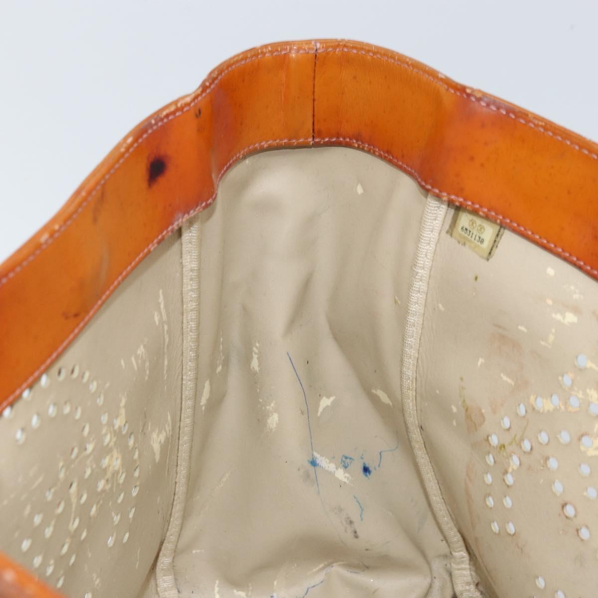 CHANEL Chain Tote Bag Patent leather Orange Silver CC Auth 169018