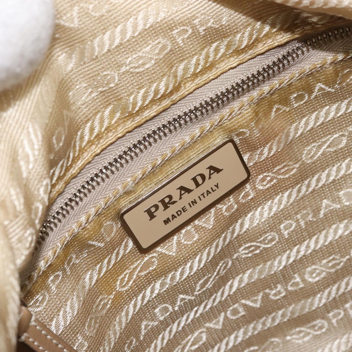 PRADA Shoulder Bag Nylon Beige Silver Auth 169023