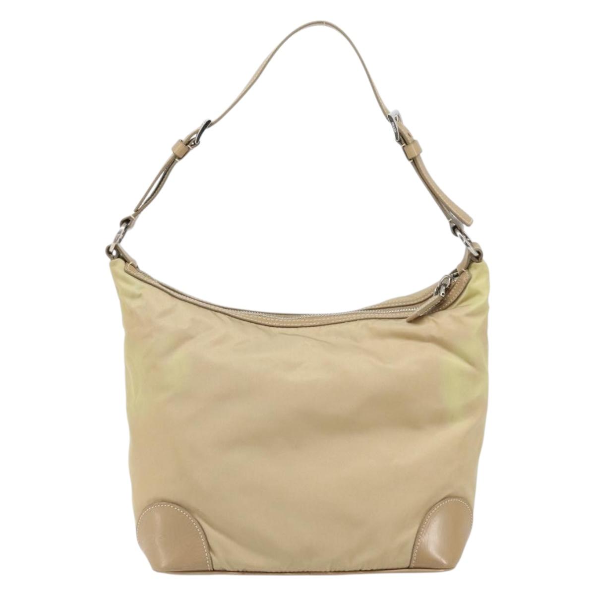PRADA Shoulder Bag Nylon Beige Silver Auth 169023