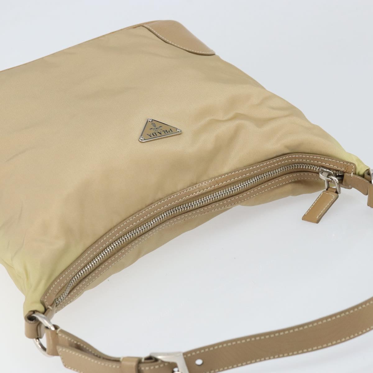 PRADA Shoulder Bag Nylon Beige Silver Auth 169023