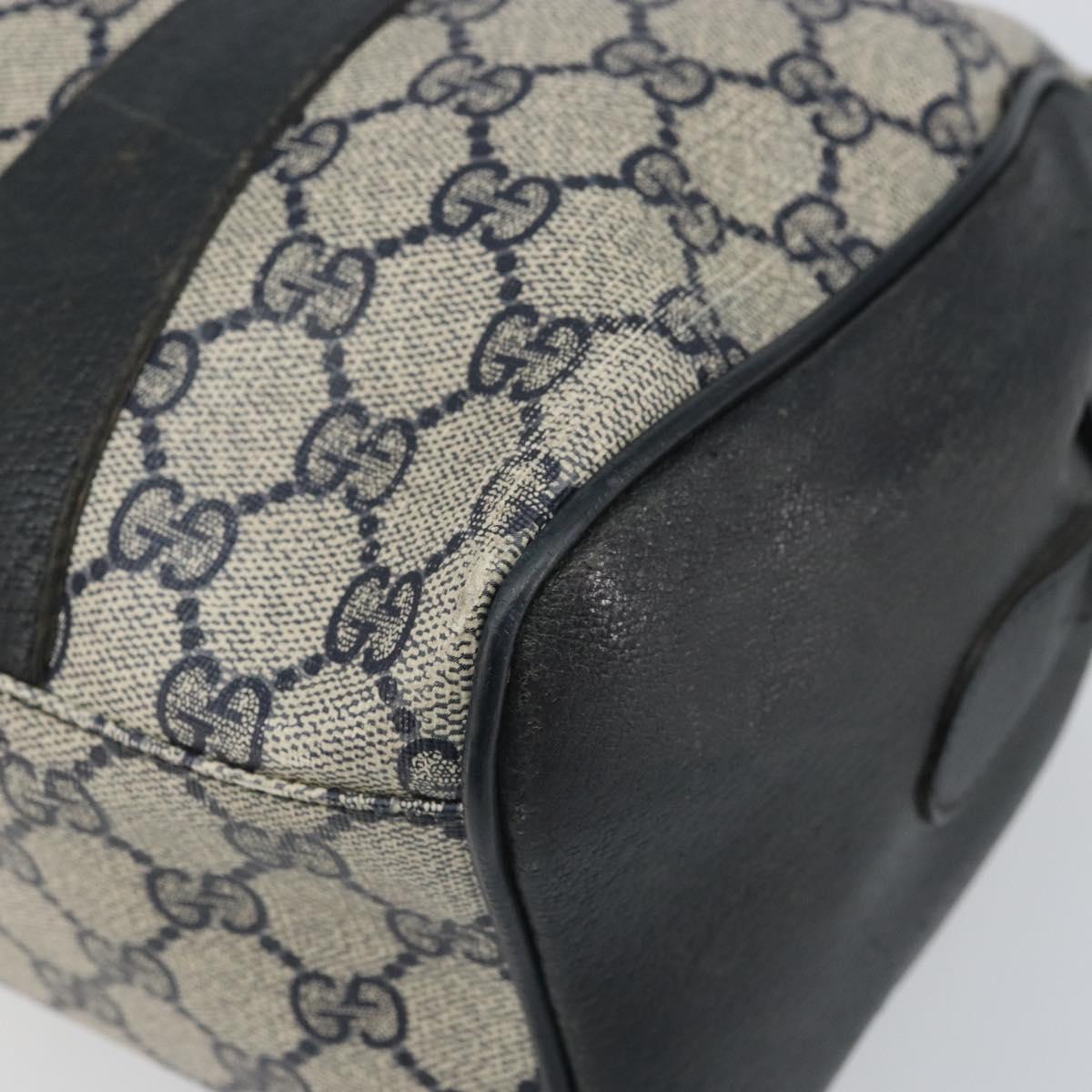 GUCCI GG Supreme Sherry Line Boston Bag PVC Navy Gold Auth 169024