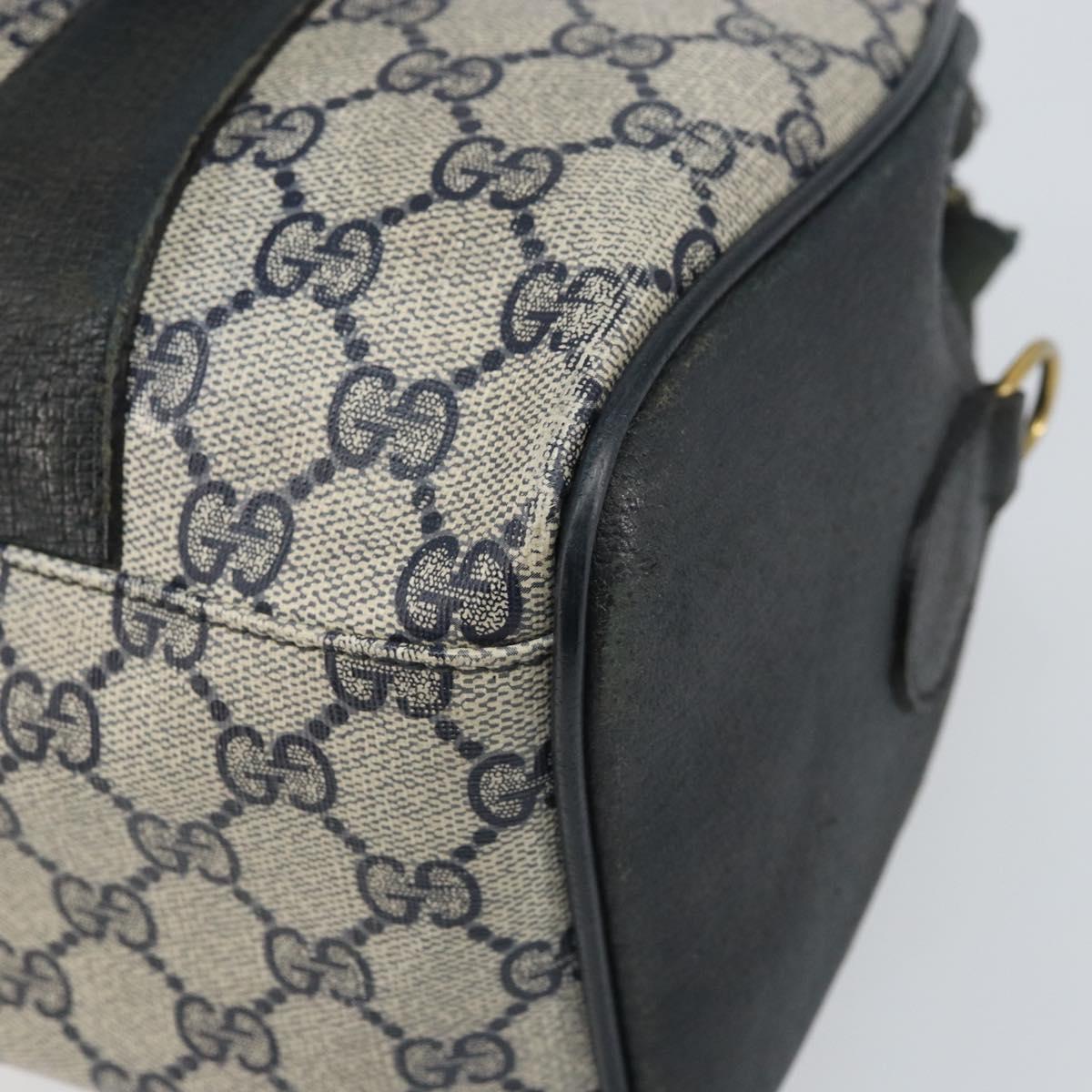 GUCCI GG Supreme Sherry Line Boston Bag PVC Navy Gold Auth 169024