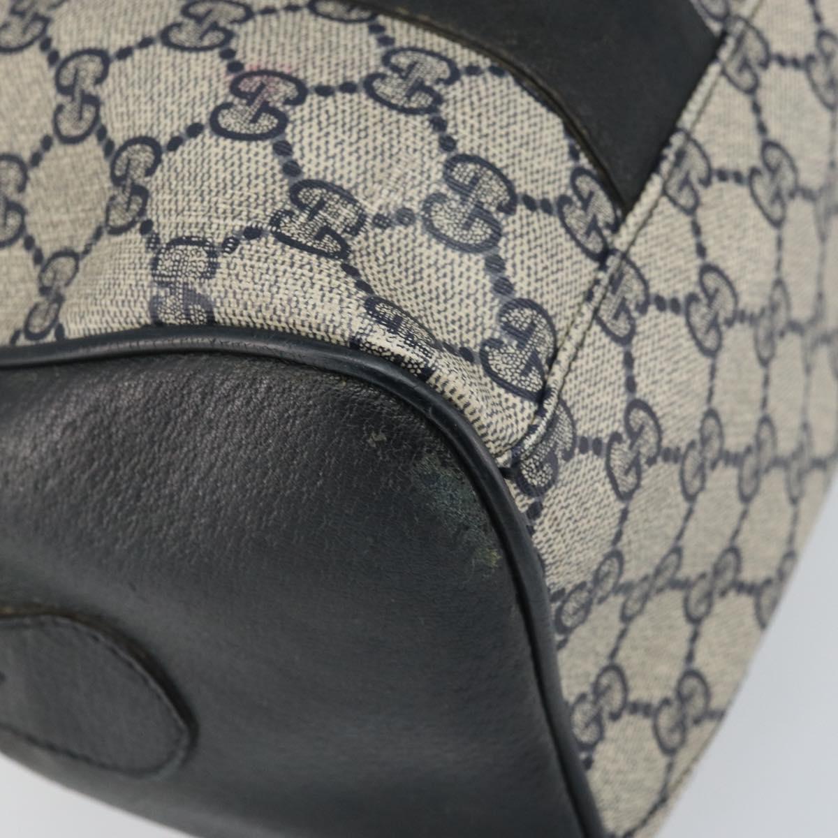 GUCCI GG Supreme Sherry Line Boston Bag PVC Navy Gold Auth 169024