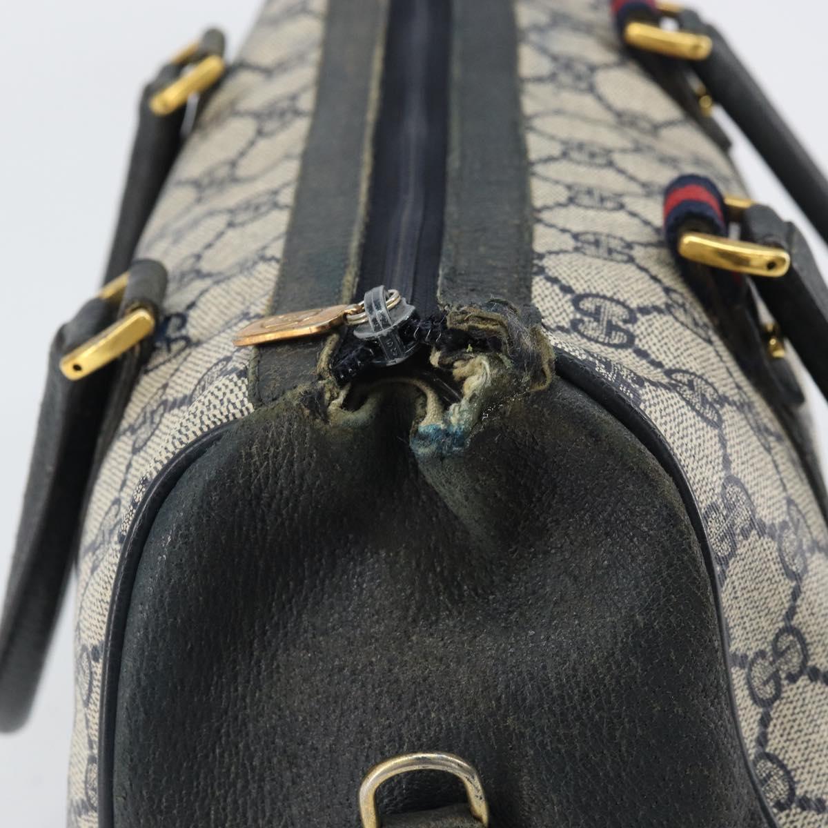 GUCCI GG Supreme Sherry Line Boston Bag PVC Navy Gold Auth 169024