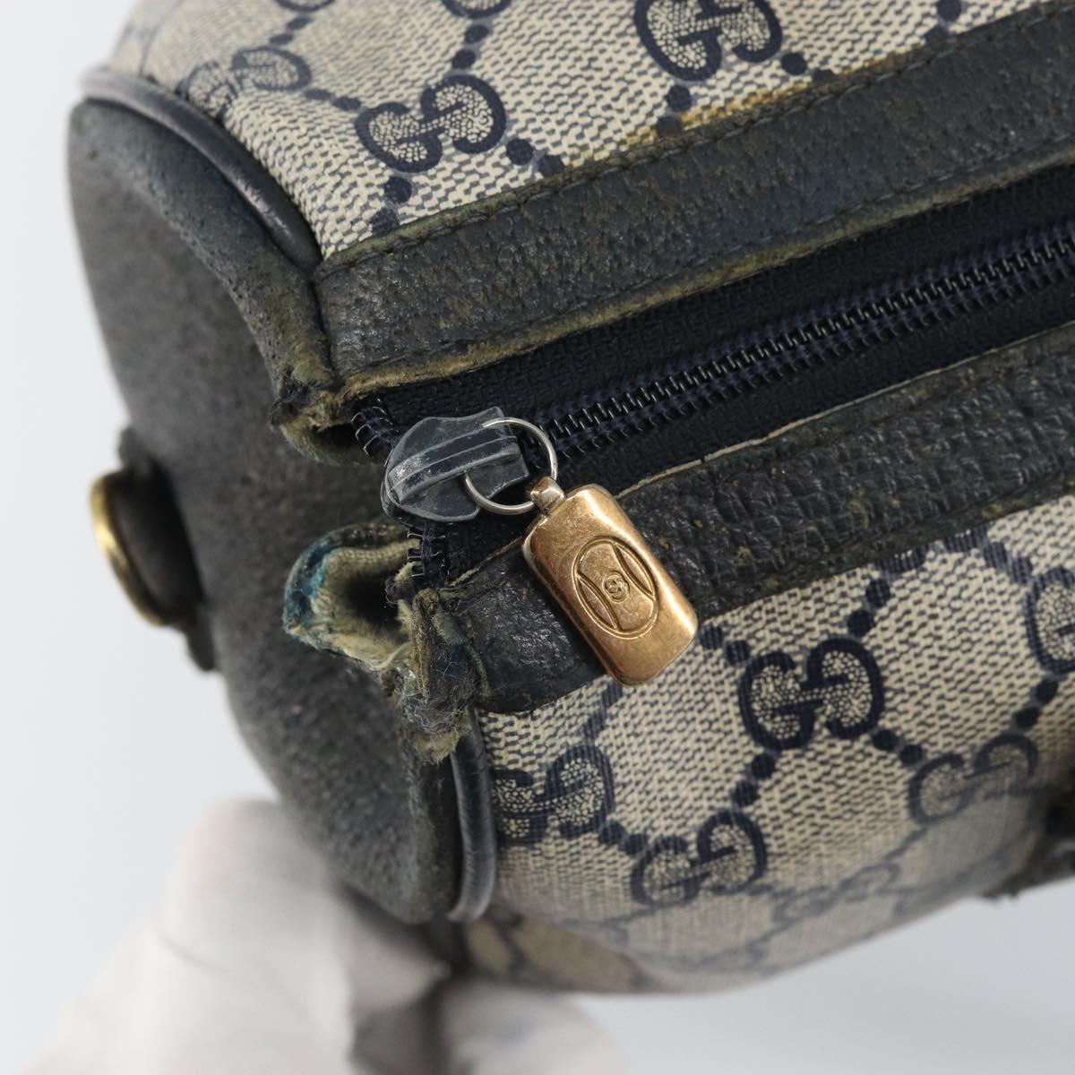 GUCCI GG Supreme Sherry Line Boston Bag PVC Navy Gold Auth 169024