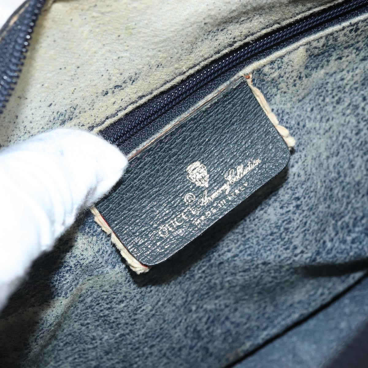 GUCCI GG Supreme Sherry Line Boston Bag PVC Navy Gold Auth 169024