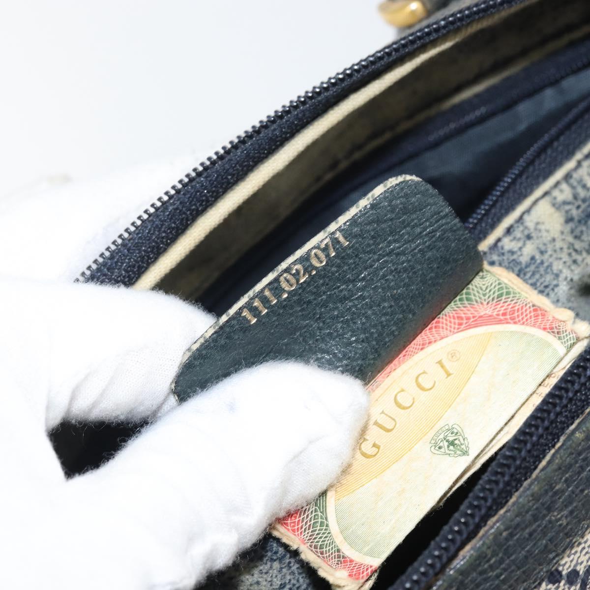 GUCCI GG Supreme Sherry Line Boston Bag PVC Navy Gold Auth 169024