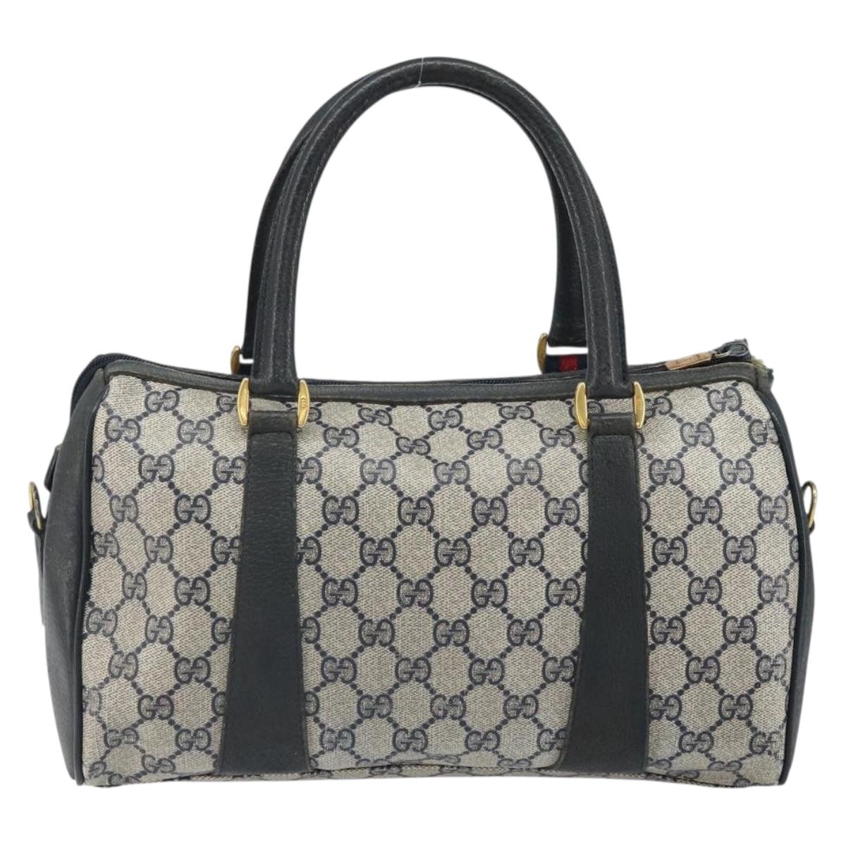 GUCCI GG Supreme Sherry Line Boston Bag PVC Navy Gold Auth 169024
