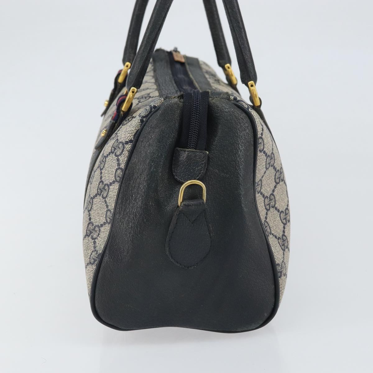 GUCCI GG Supreme Sherry Line Boston Bag PVC Navy Gold Auth 169024