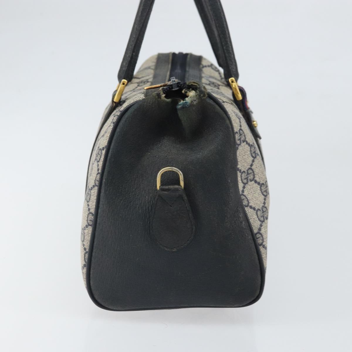 GUCCI GG Supreme Sherry Line Boston Bag PVC Navy Gold Auth 169024