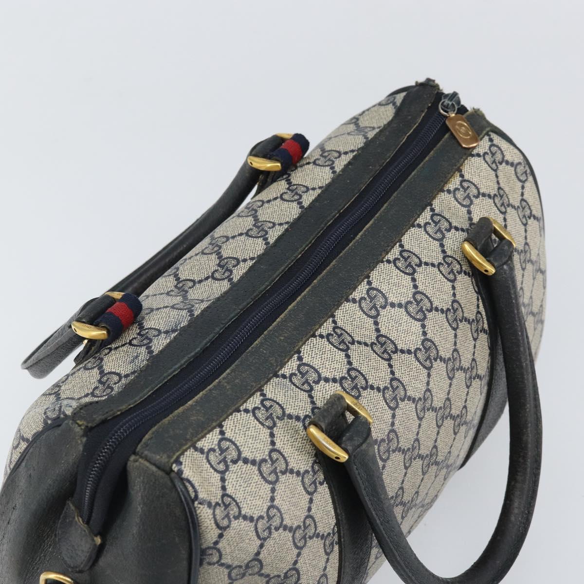 GUCCI GG Supreme Sherry Line Boston Bag PVC Navy Gold Auth 169024