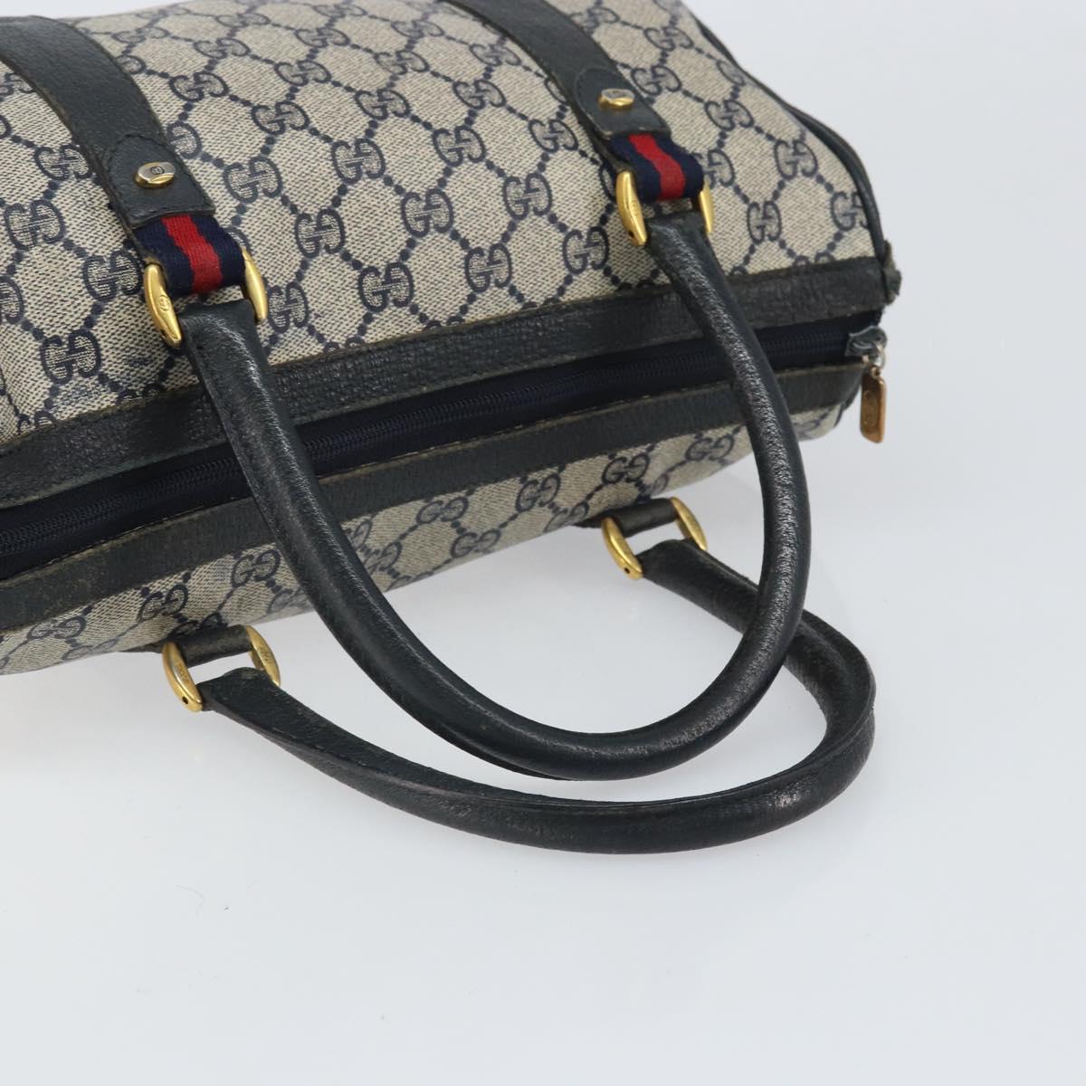GUCCI GG Supreme Sherry Line Boston Bag PVC Navy Gold Auth 169024