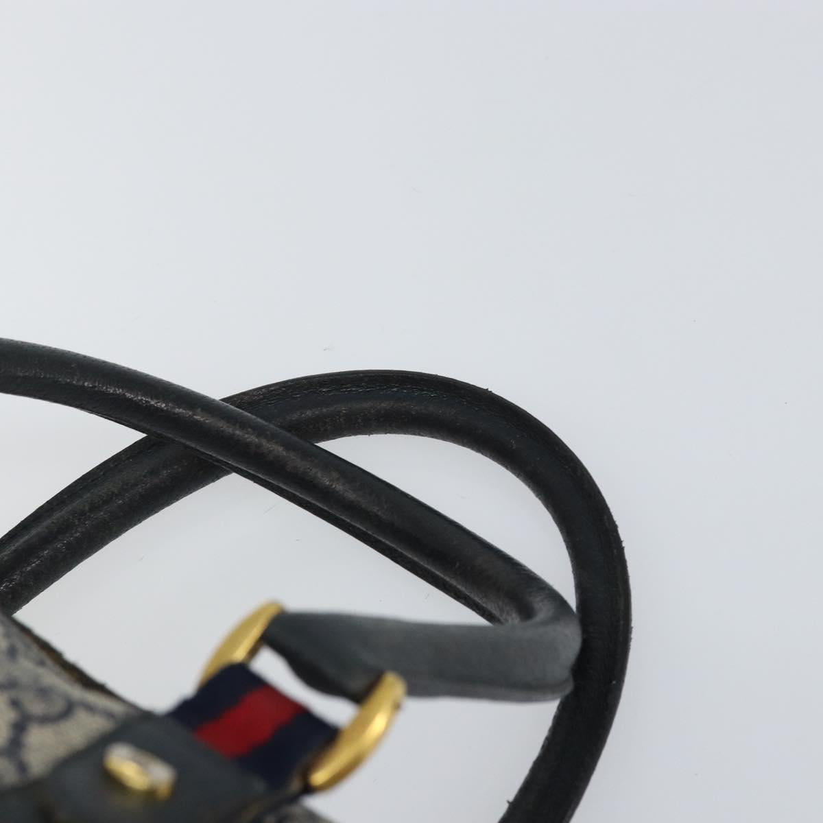 GUCCI GG Supreme Sherry Line Boston Bag PVC Navy Gold Auth 169024