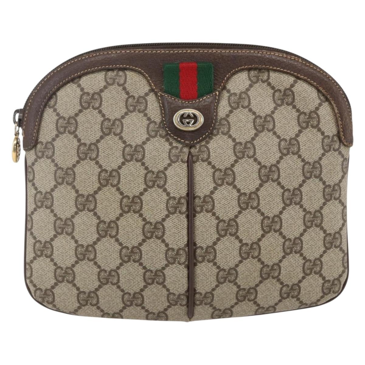GUCCI GG Supreme Web Sherry Line Bag PVC Beige Gold 904 02 047 Auth 169025