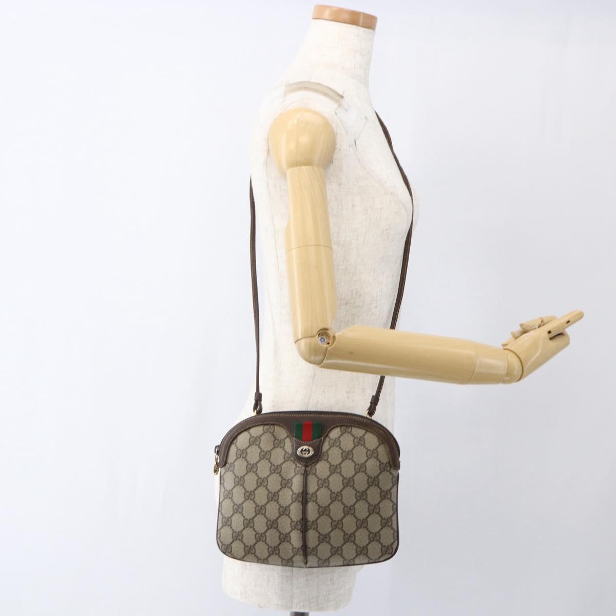 GUCCI GG Supreme Web Sherry Line Bag PVC Beige Gold 904 02 047 Auth 169025
