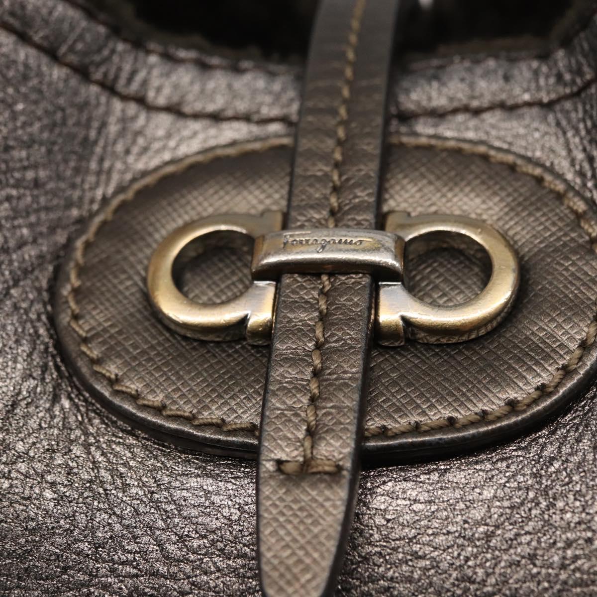 Salvatore Ferragamo Gancini Hand Bag Mouton Gray Auth 169029