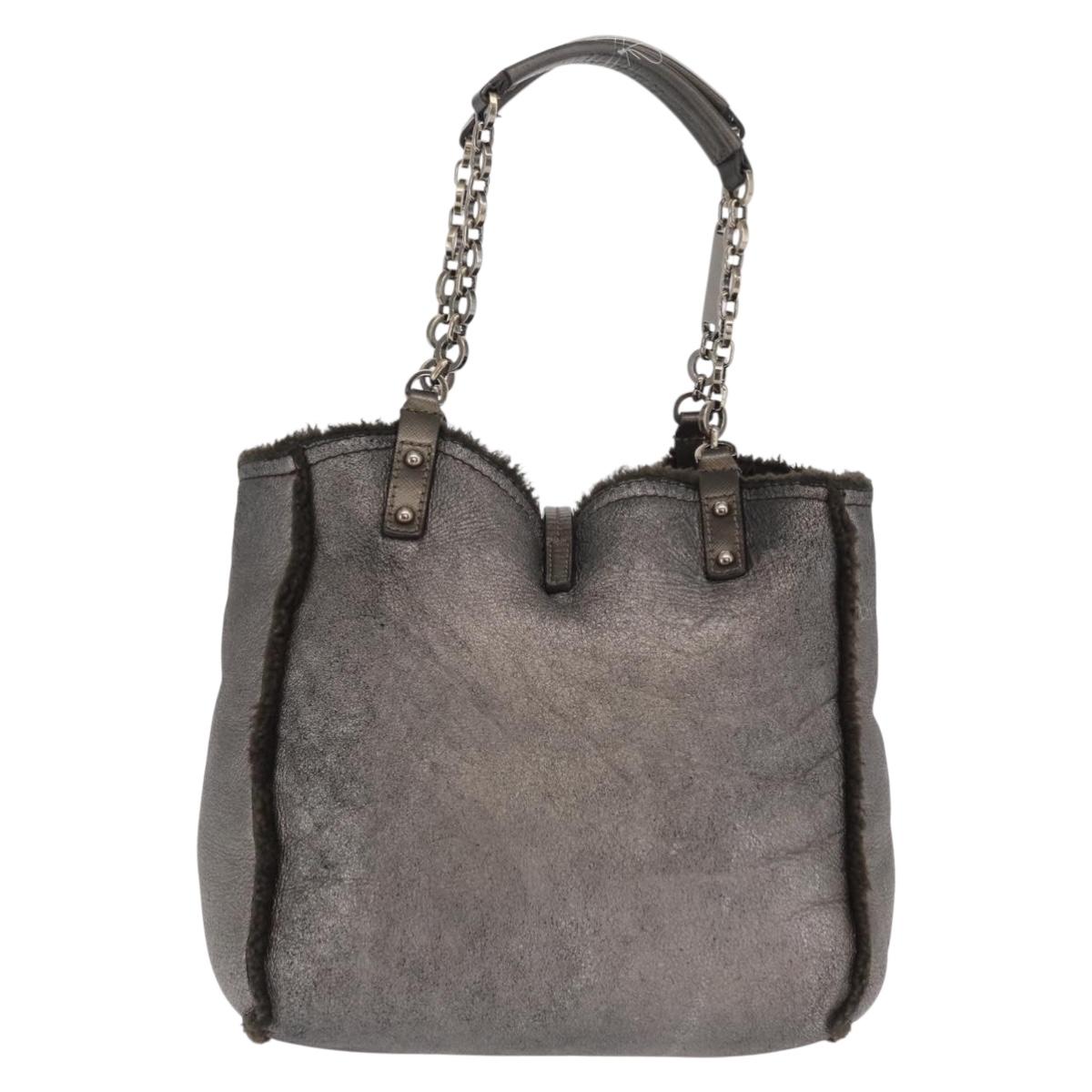 Salvatore Ferragamo Gancini Hand Bag Mouton Gray Auth 169029