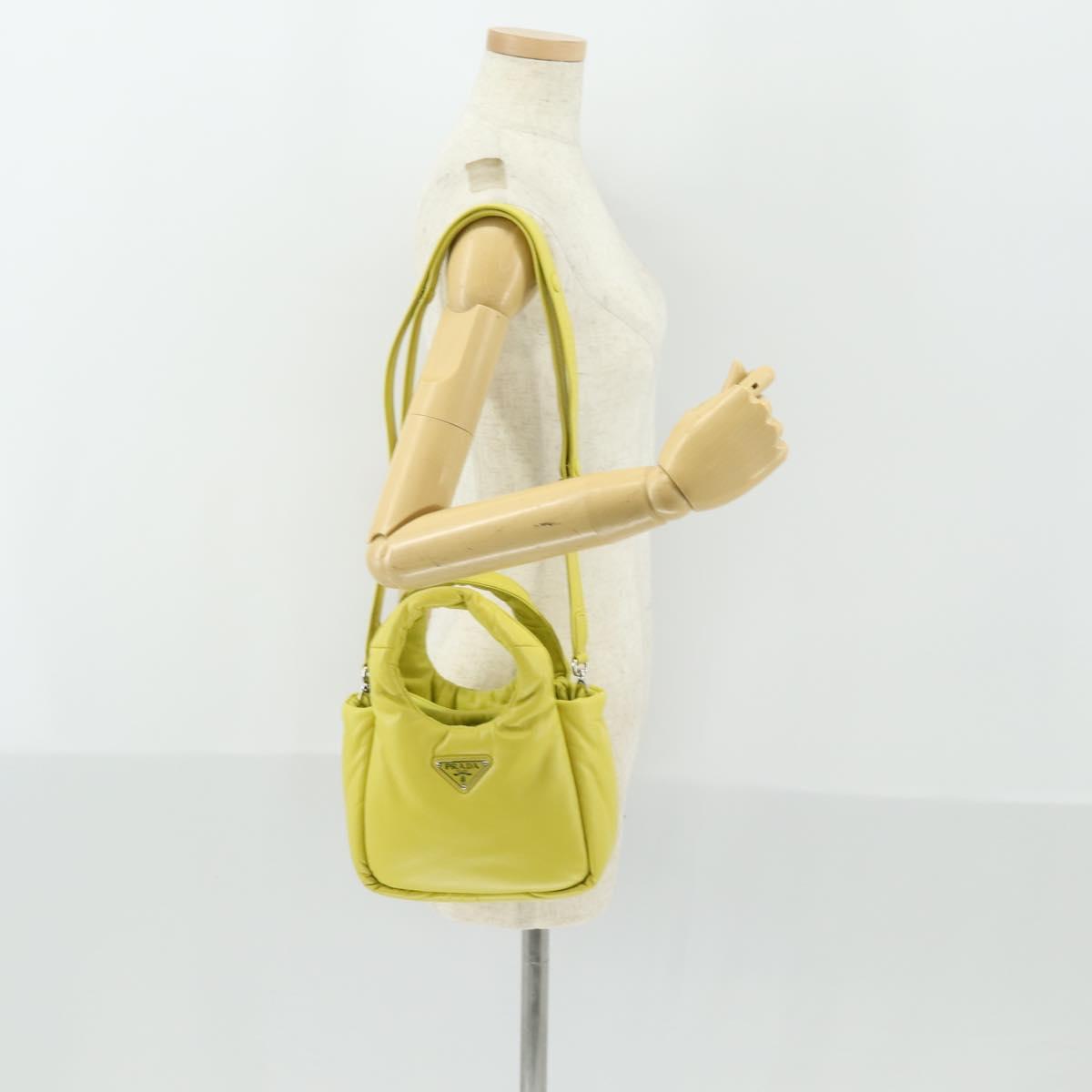 PRADA Hand Bag Leather 2way Yellow Silver Auth 169032SAM