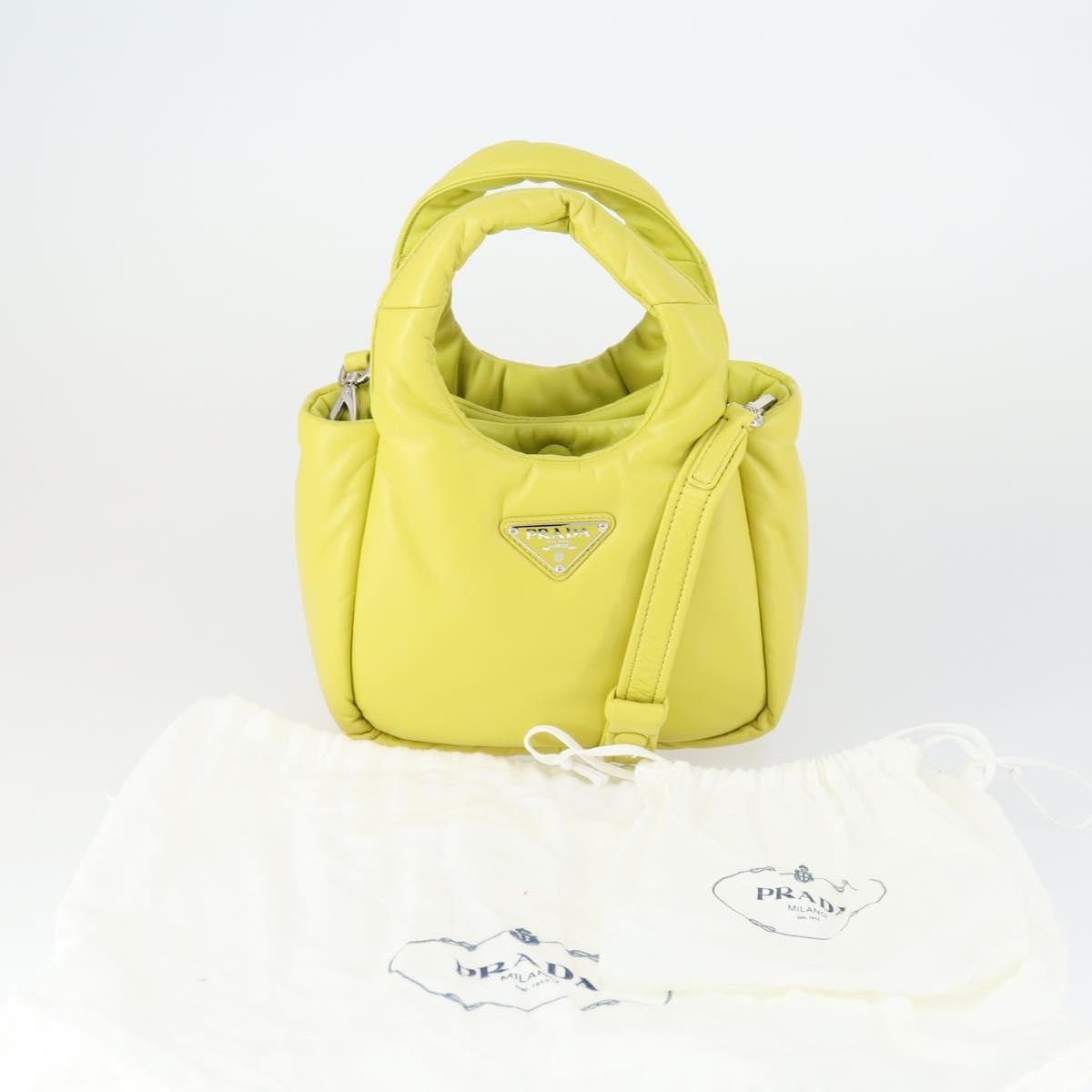 PRADA Hand Bag Leather 2way Yellow Silver Auth 169032SAM