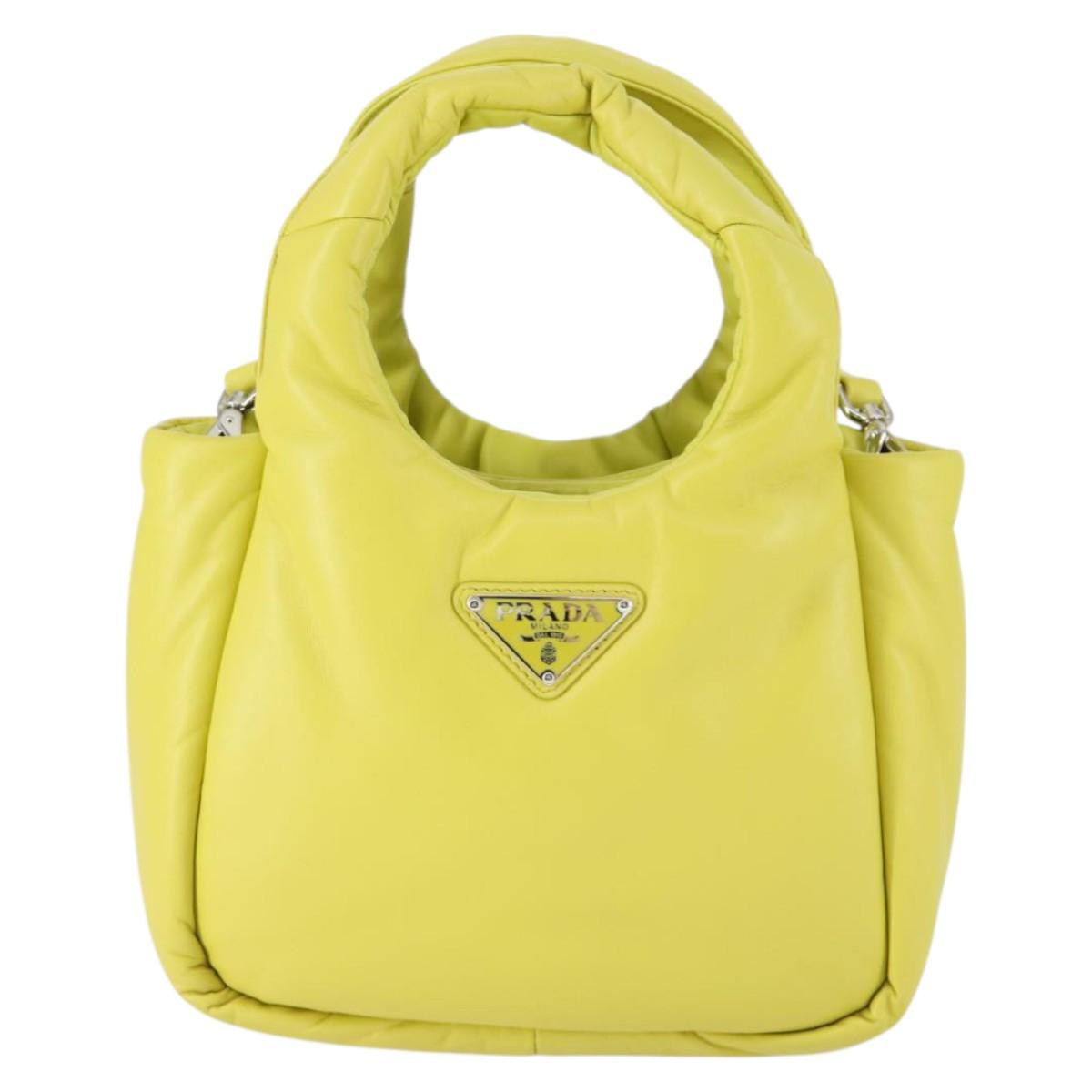 PRADA Hand Bag Leather 2way Yellow Silver Auth 169032SAM