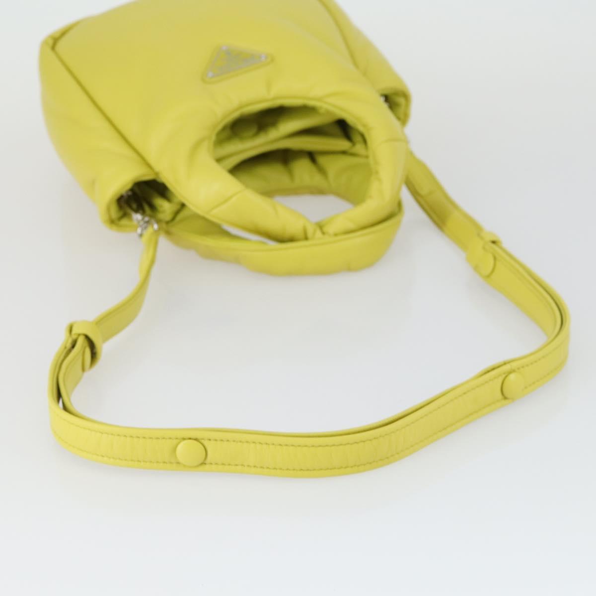 PRADA Hand Bag Leather 2way Yellow Silver Auth 169032SAM