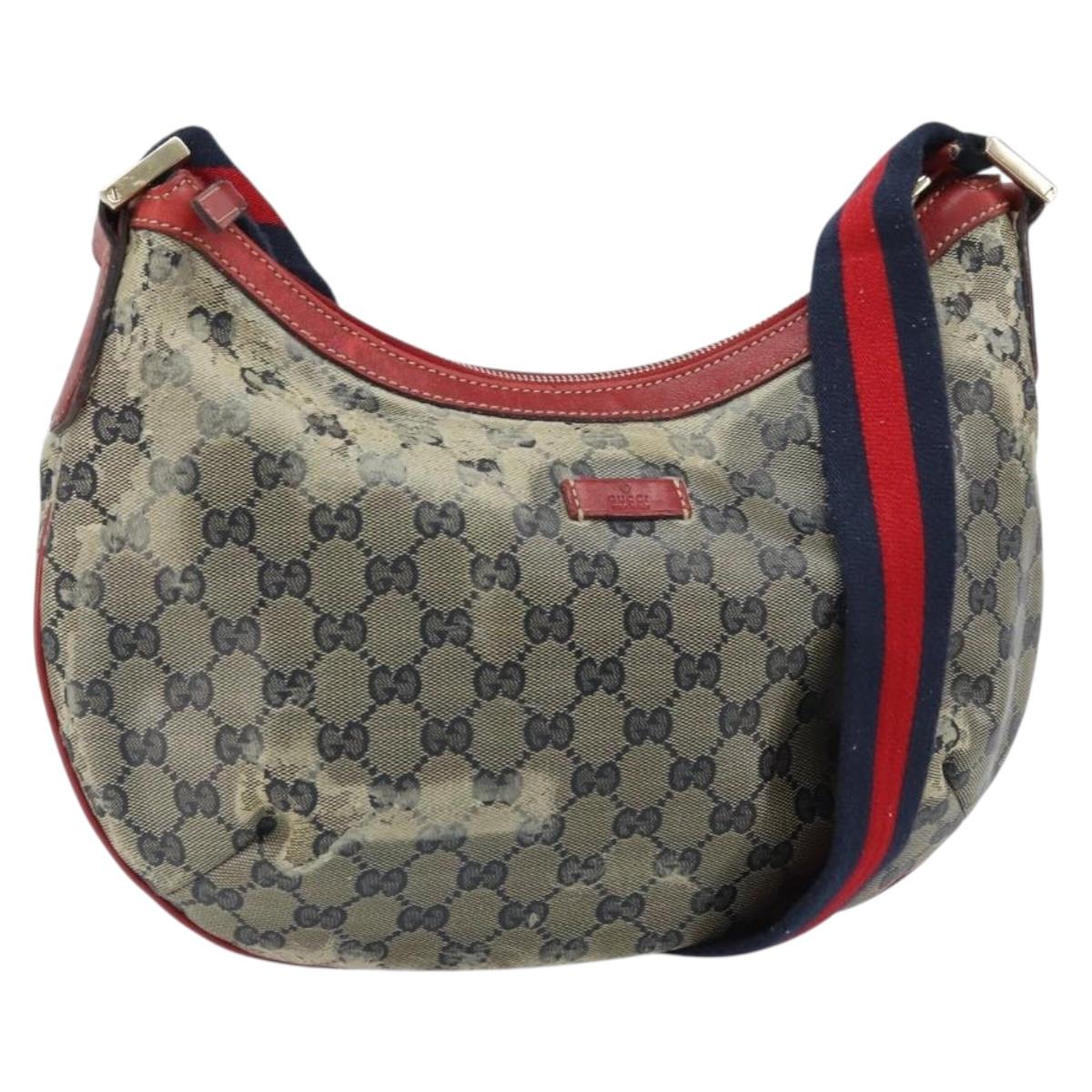 GUCCI GG Crystal Shoulder Bag Coated Canvas Navy Gold 181092 Auth 169036