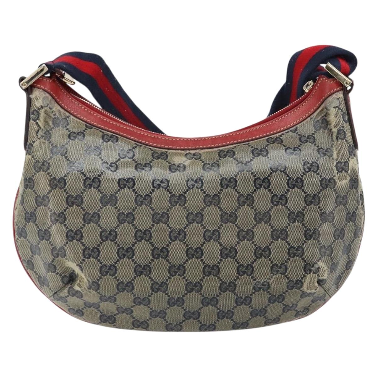 GUCCI GG Crystal Shoulder Bag Coated Canvas Navy Gold 181092 Auth 169036