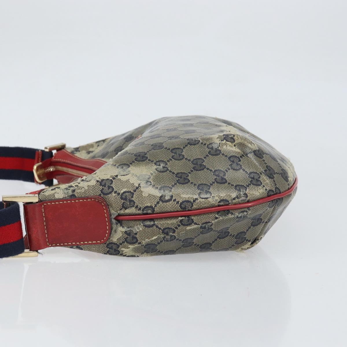 GUCCI GG Crystal Shoulder Bag Coated Canvas Navy Gold 181092 Auth 169036