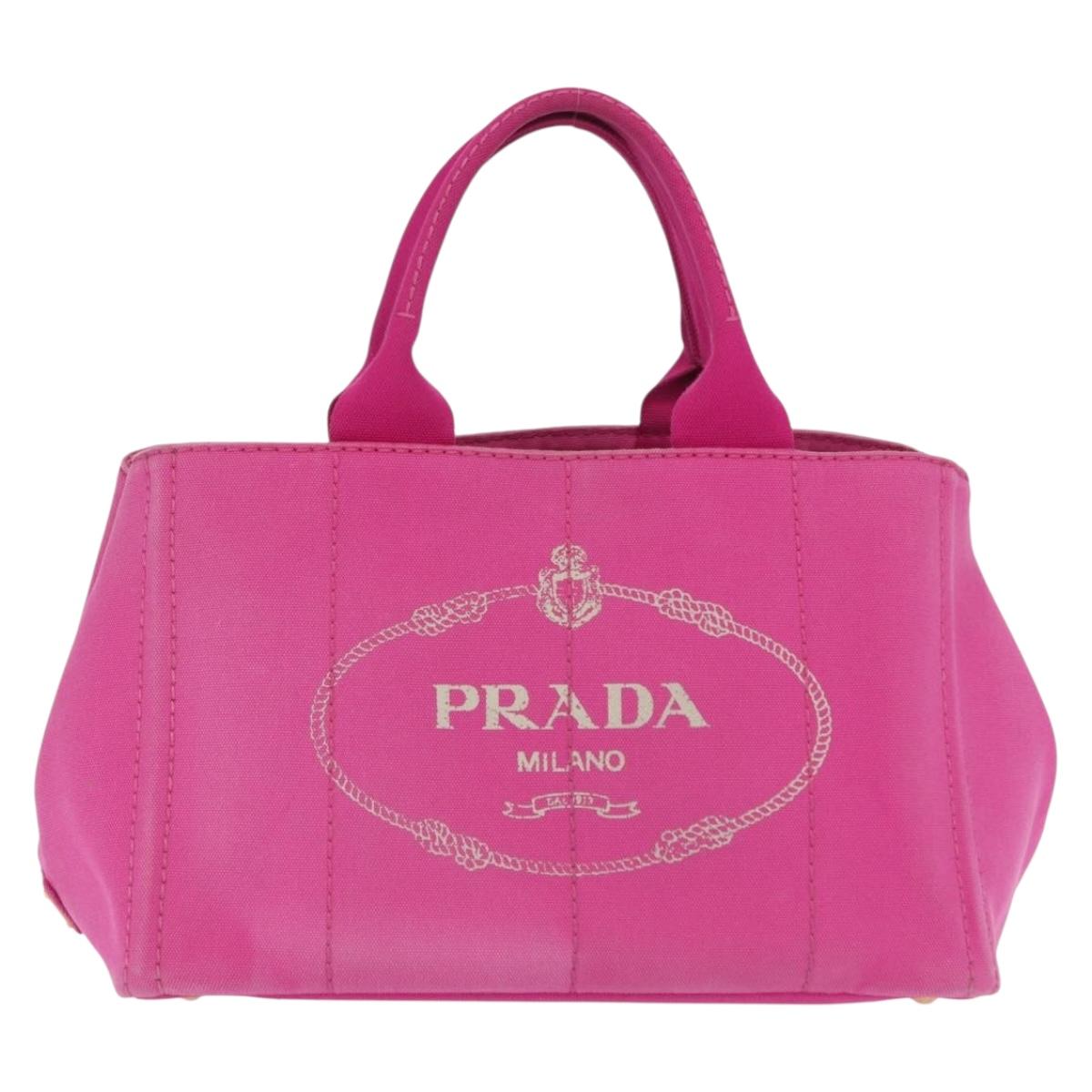 PRADA Canapa MM Hand Bag Canvas Pink Gold Auth 169038