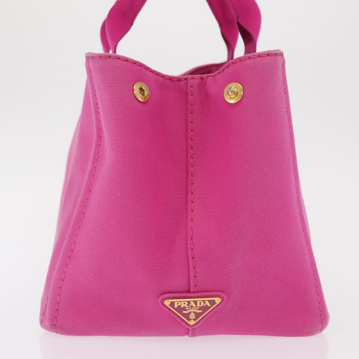 PRADA Canapa MM Hand Bag Canvas Pink Gold Auth 169038