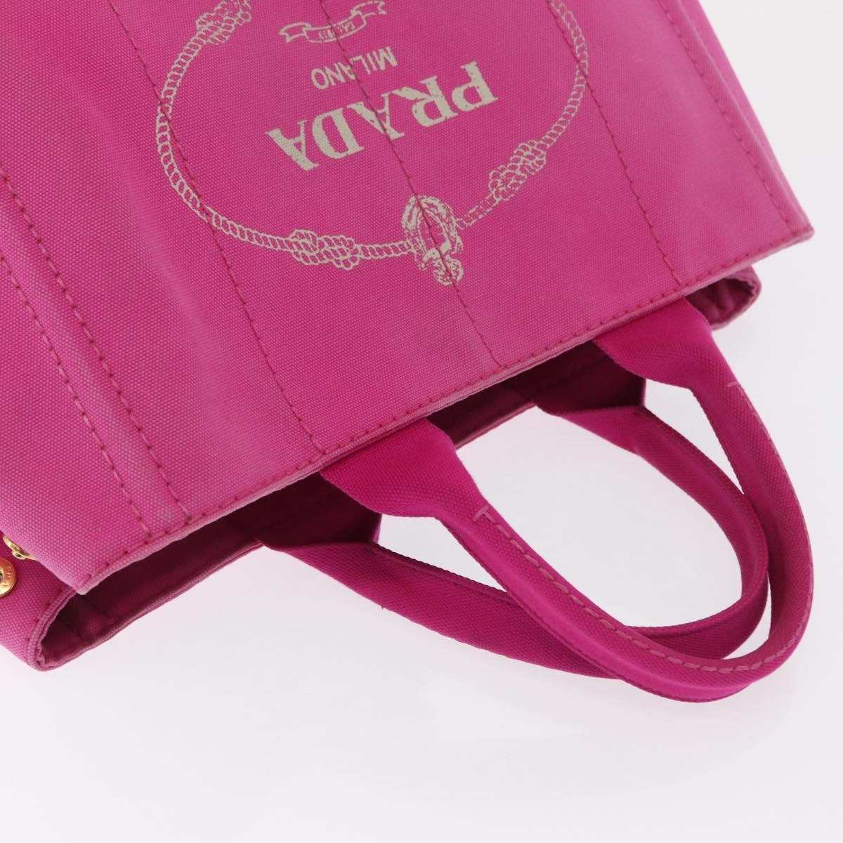 PRADA Canapa MM Hand Bag Canvas Pink Gold Auth 169038
