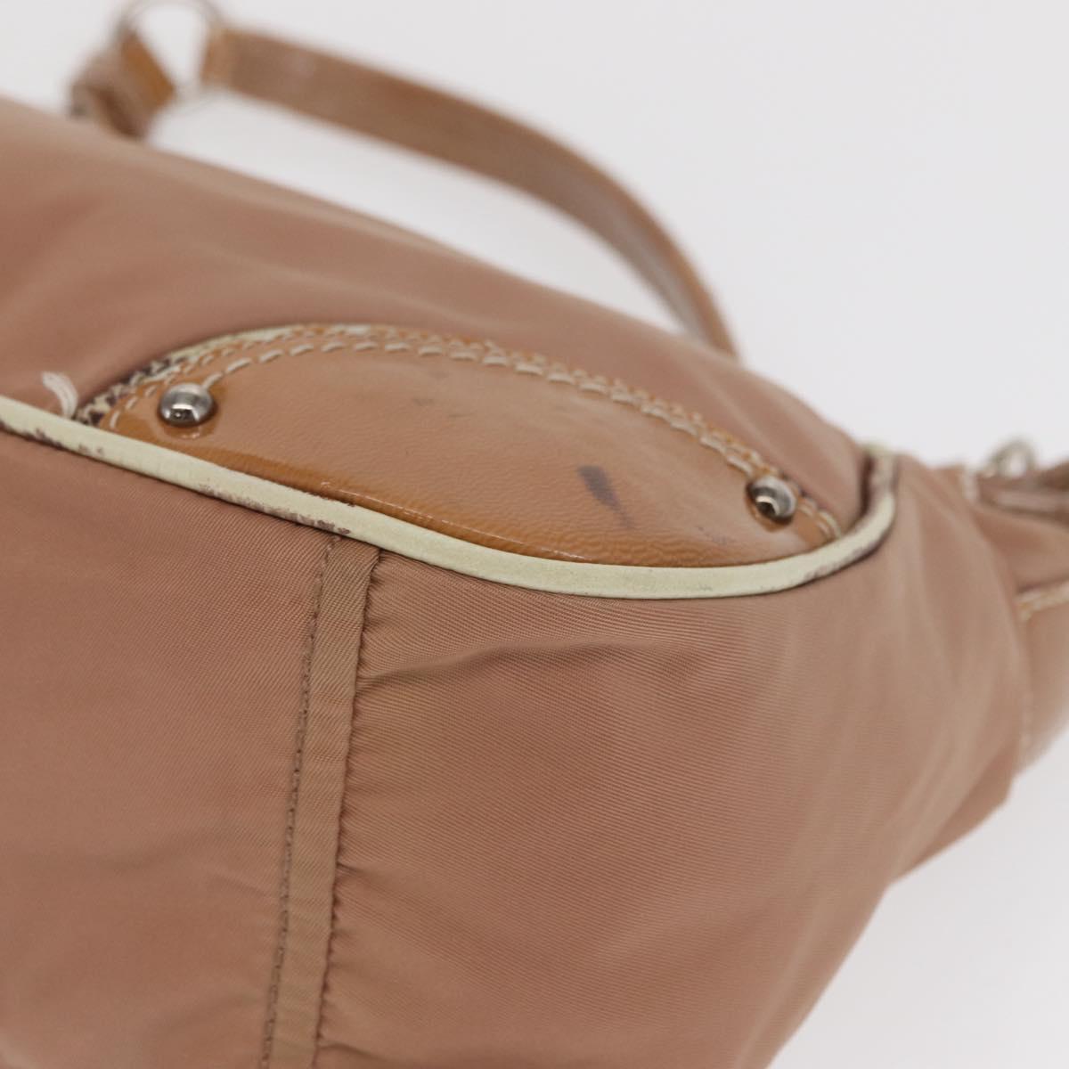PRADA Shoulder Bag Nylon Beige Silver Auth 169041