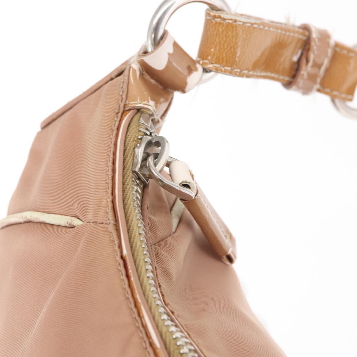 PRADA Shoulder Bag Nylon Beige Silver Auth 169041