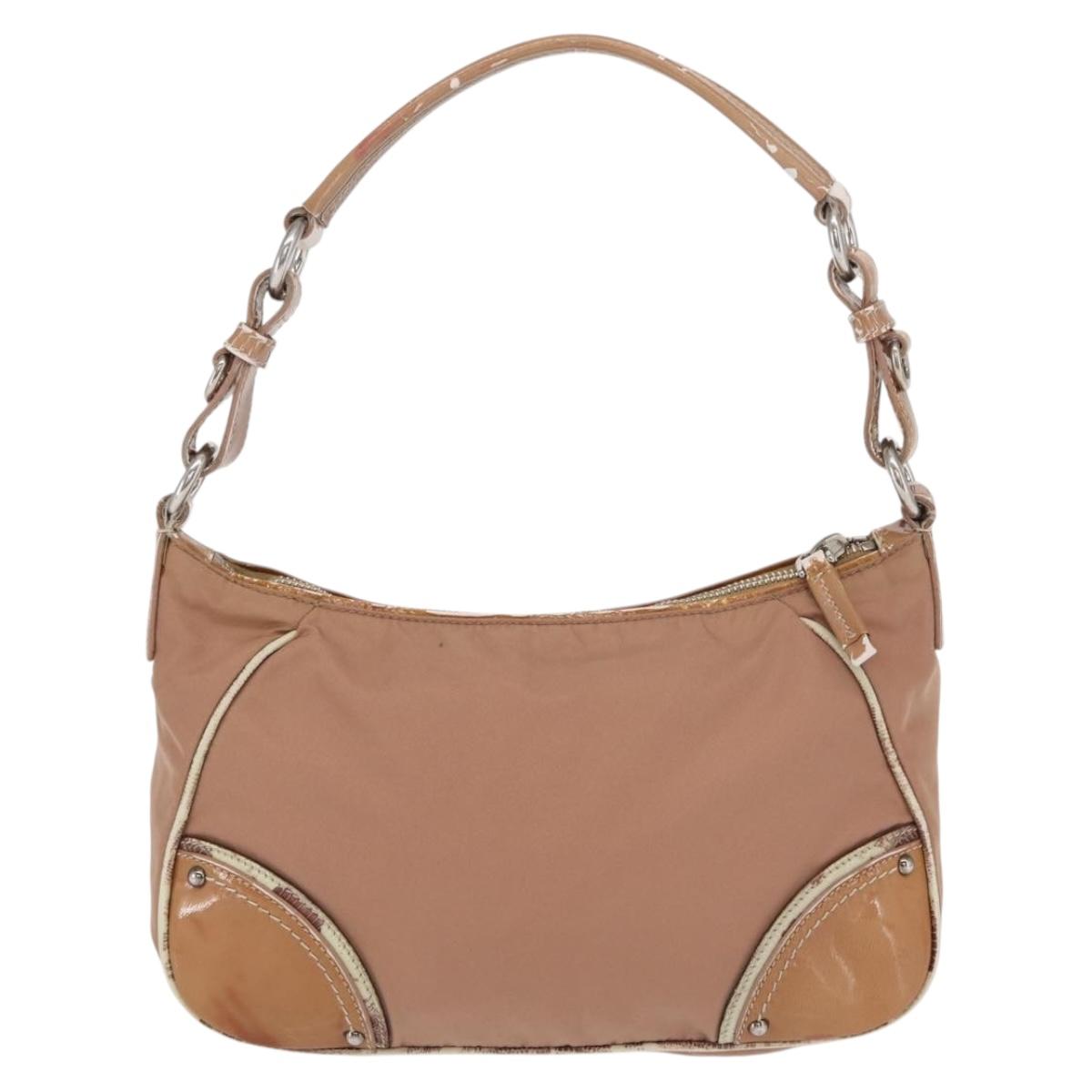 PRADA Shoulder Bag Nylon Beige Silver Auth 169041