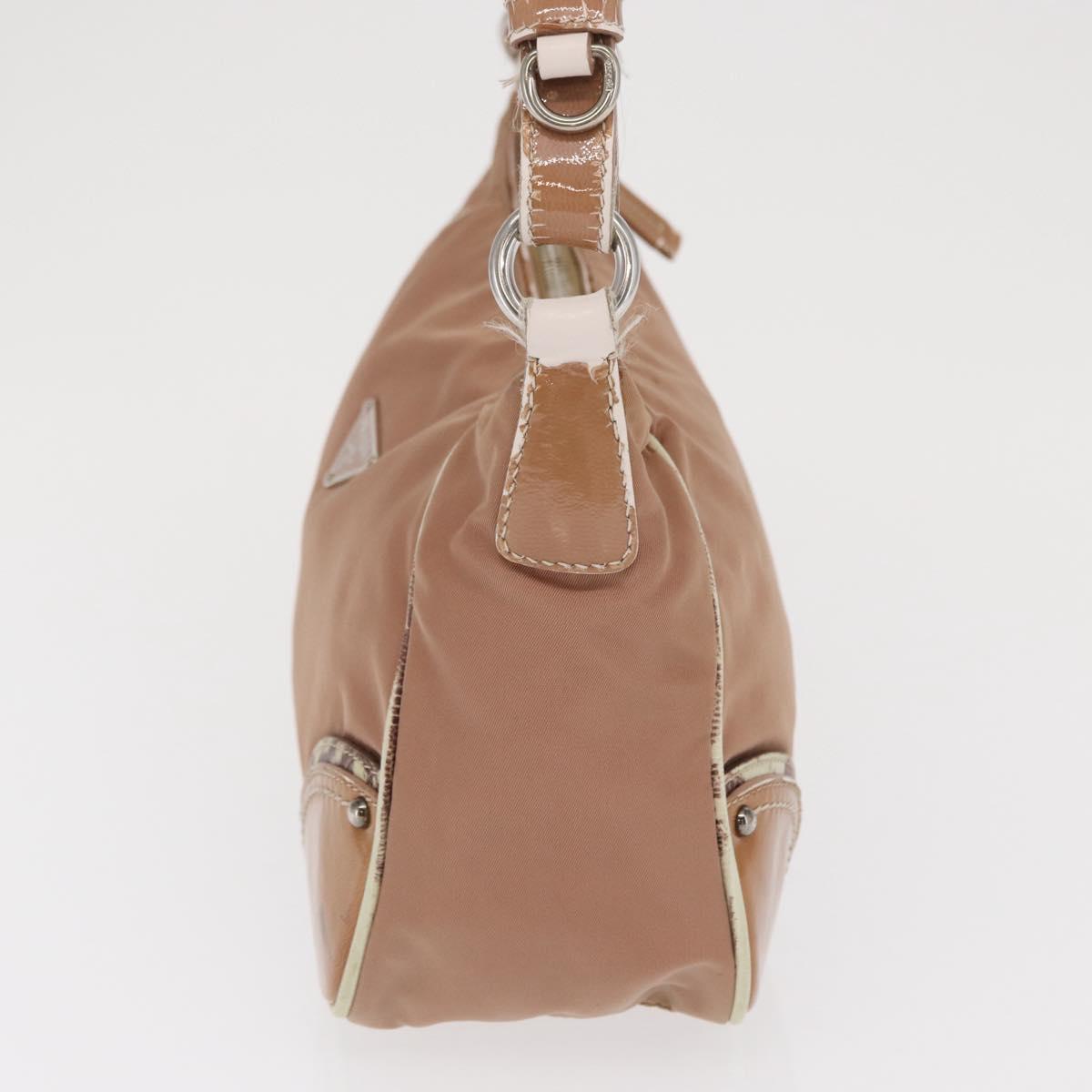 PRADA Shoulder Bag Nylon Beige Silver Auth 169041