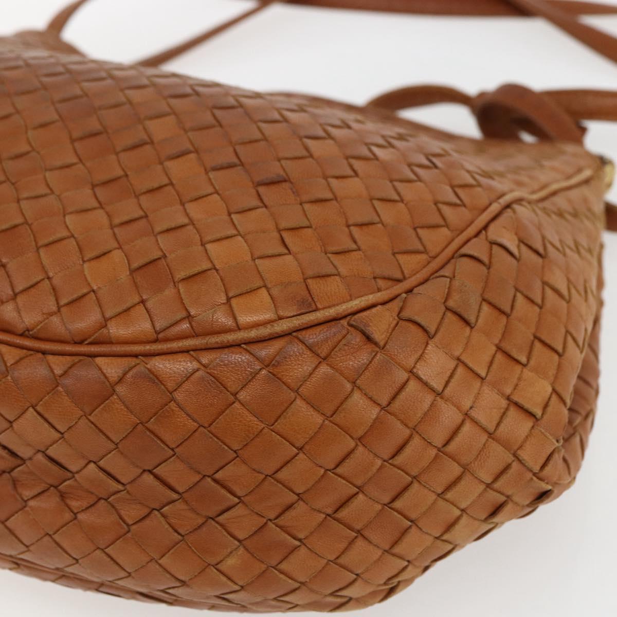 BOTTEGA VENETA INTRECCIATO Shoulder Bag Leather Brown Gold Auth 169043