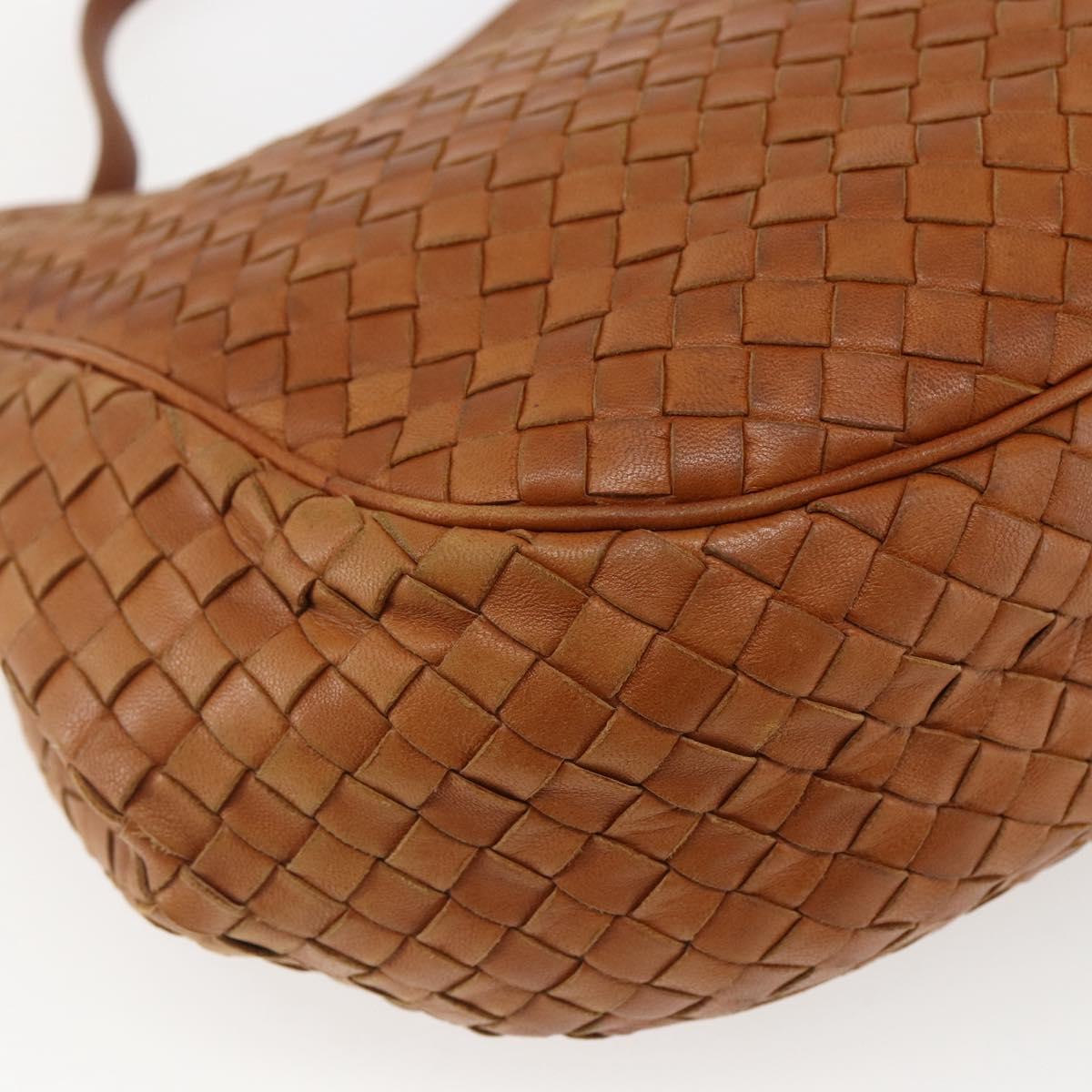 BOTTEGA VENETA INTRECCIATO Shoulder Bag Leather Brown Gold Auth 169043