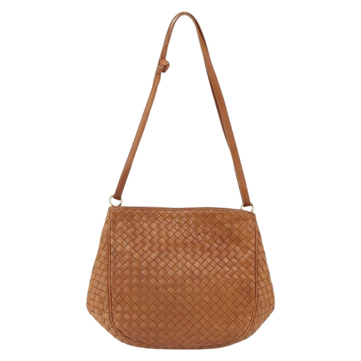 BOTTEGA VENETA INTRECCIATO Shoulder Bag Leather Brown Gold Auth 169043