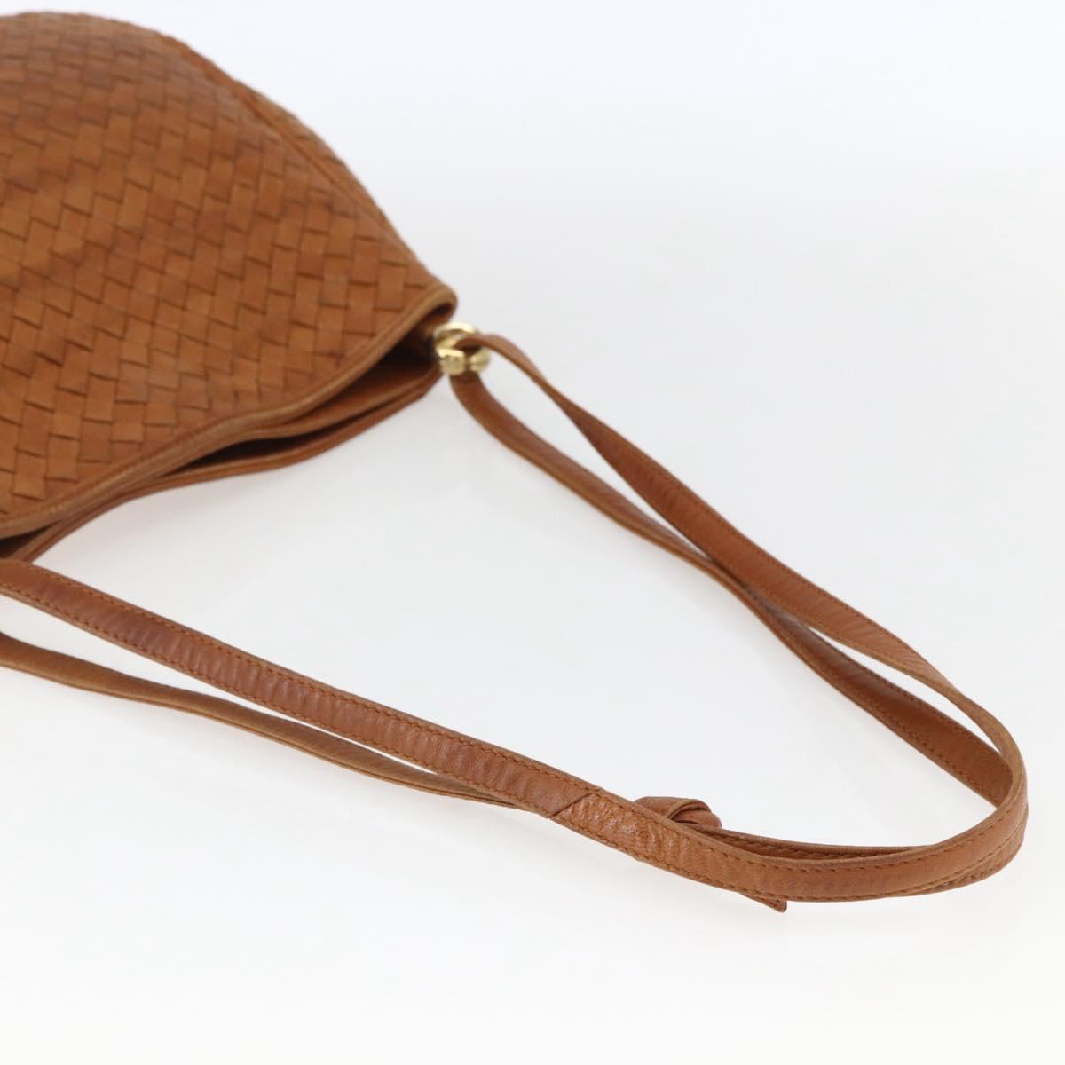 BOTTEGA VENETA INTRECCIATO Shoulder Bag Leather Brown Gold Auth 169043