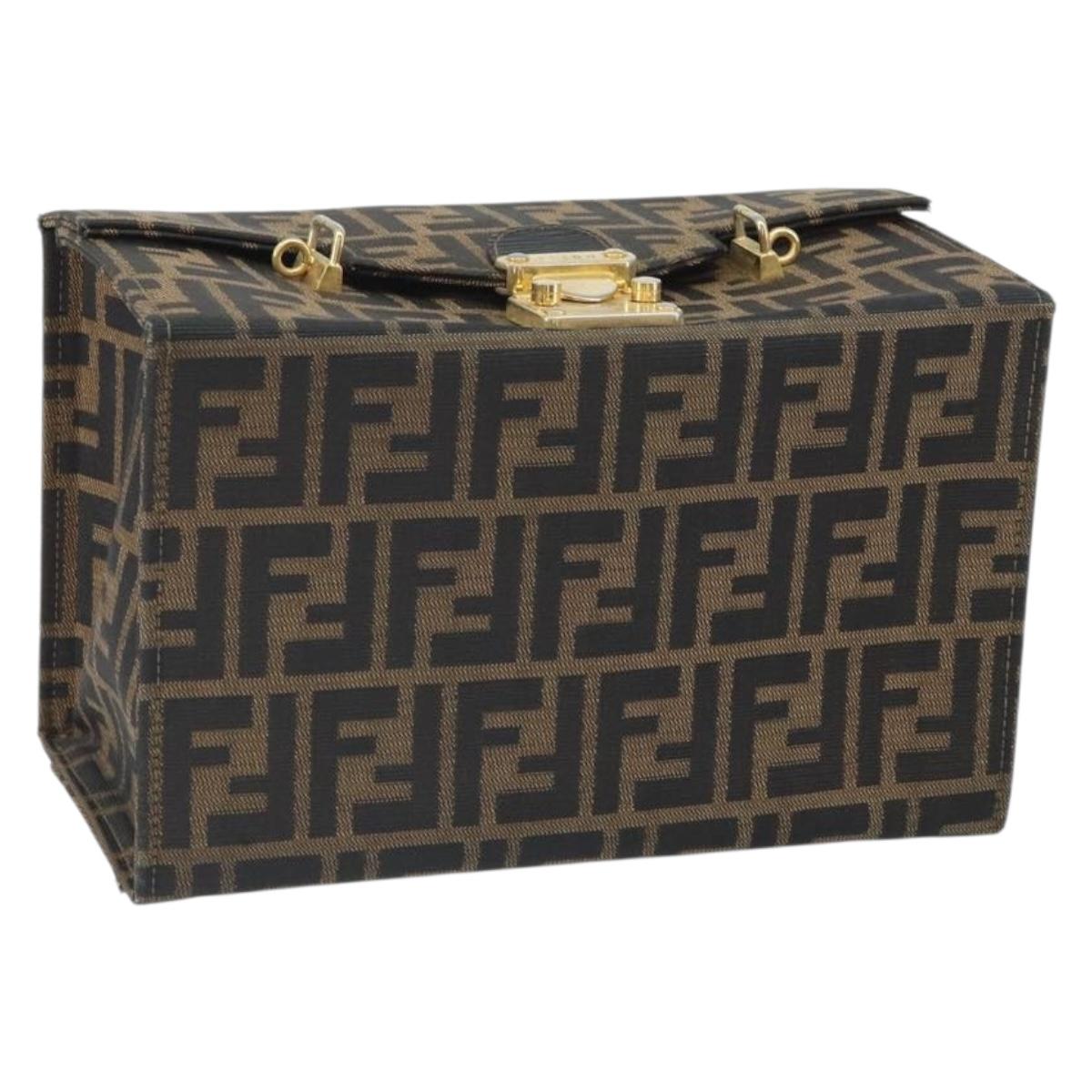 FENDI Zucca Canvas Vanity Hand Bag Black Brown Auth 169044