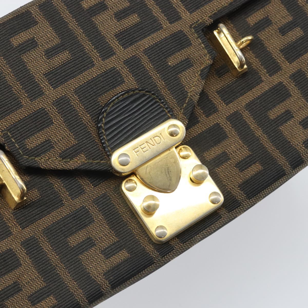 FENDI Zucca Canvas Vanity Hand Bag Black Brown Auth 169044