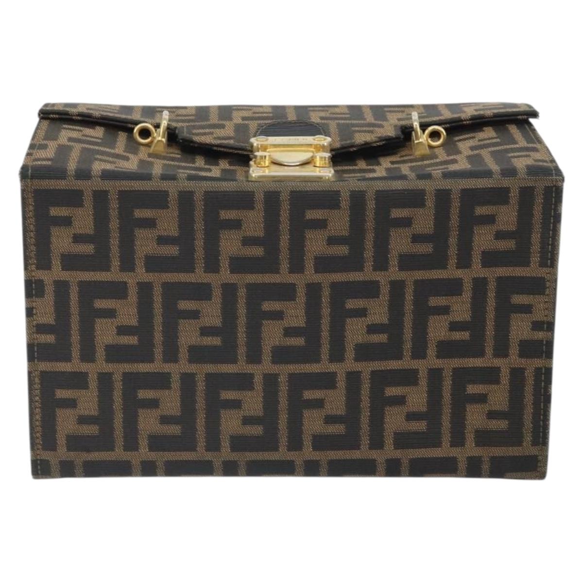 FENDI Zucca Canvas Vanity Hand Bag Black Brown Auth 169044