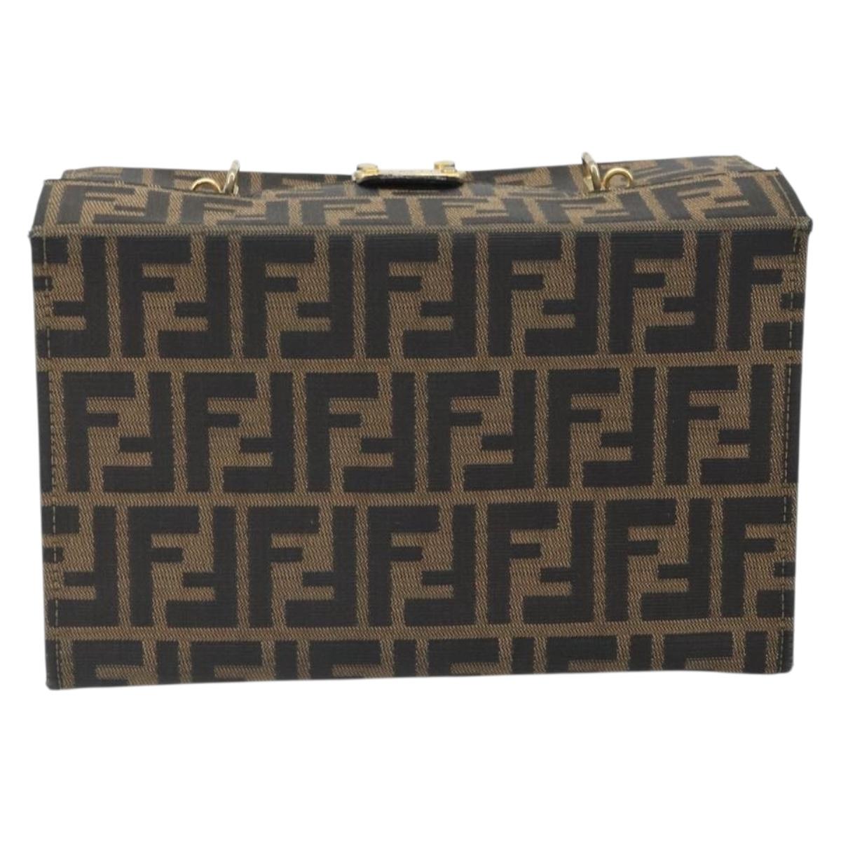 FENDI Zucca Canvas Vanity Hand Bag Black Brown Auth 169044