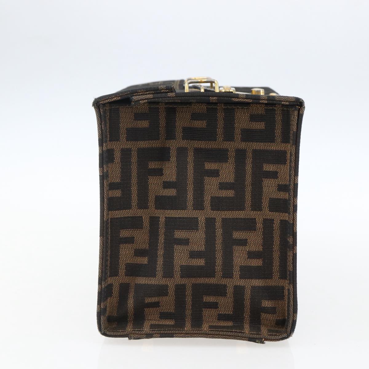 FENDI Zucca Canvas Vanity Hand Bag Black Brown Auth 169044