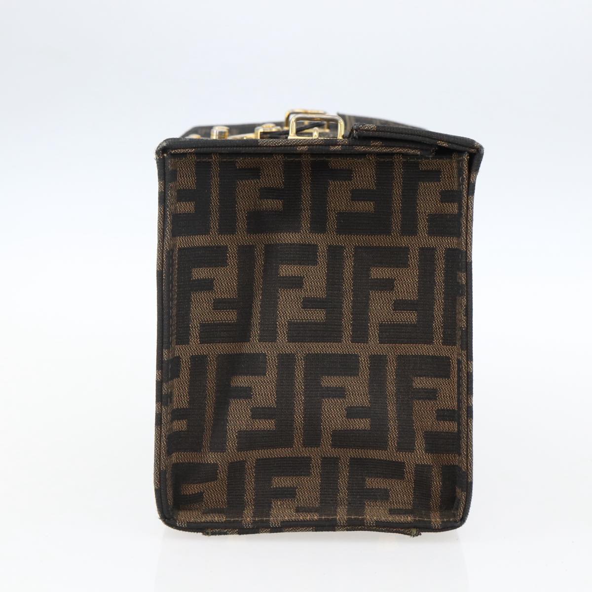 FENDI Zucca Canvas Vanity Hand Bag Black Brown Auth 169044