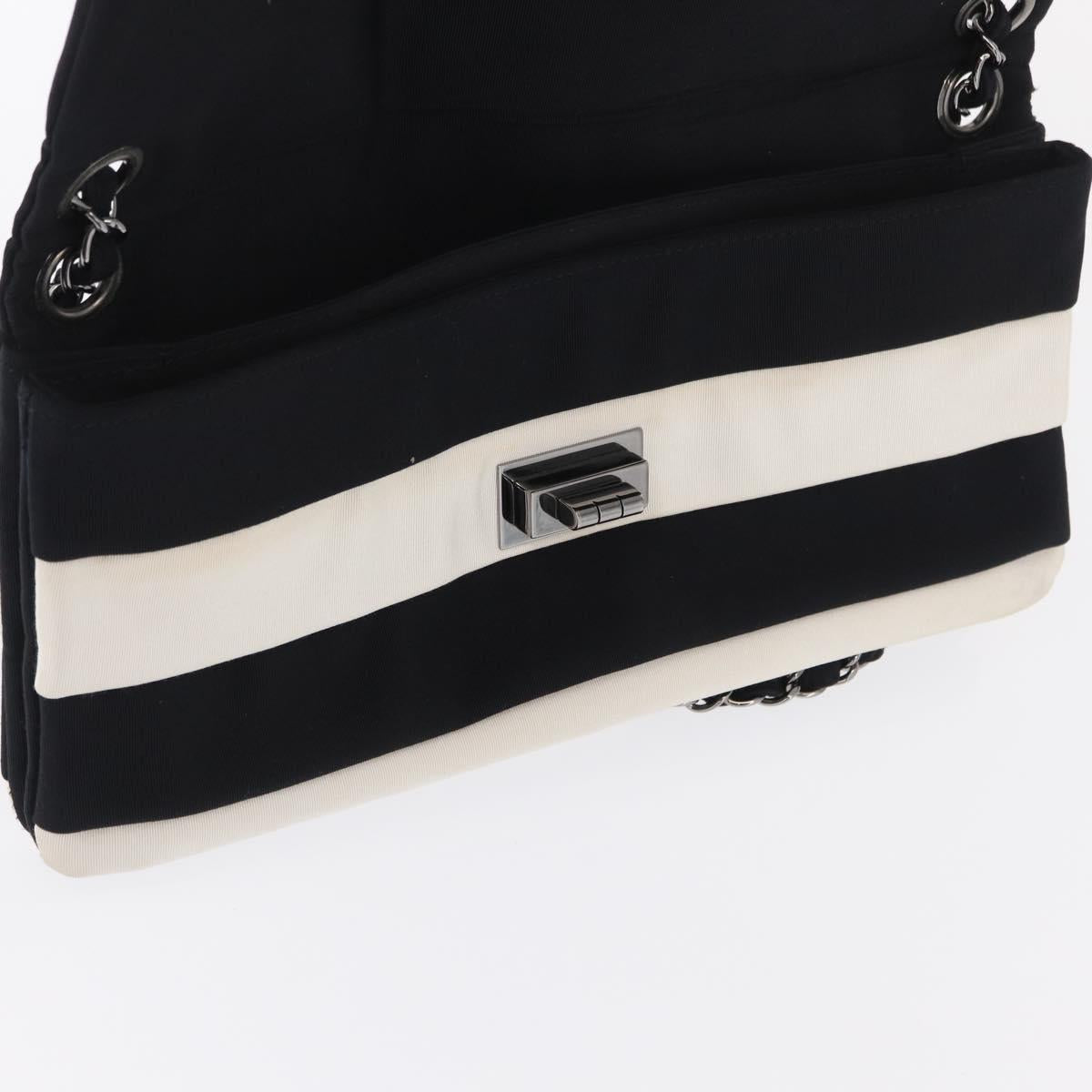 CHANEL 2.55 Chain Shoulder Bag Nylon Black Silver CC Auth 169050