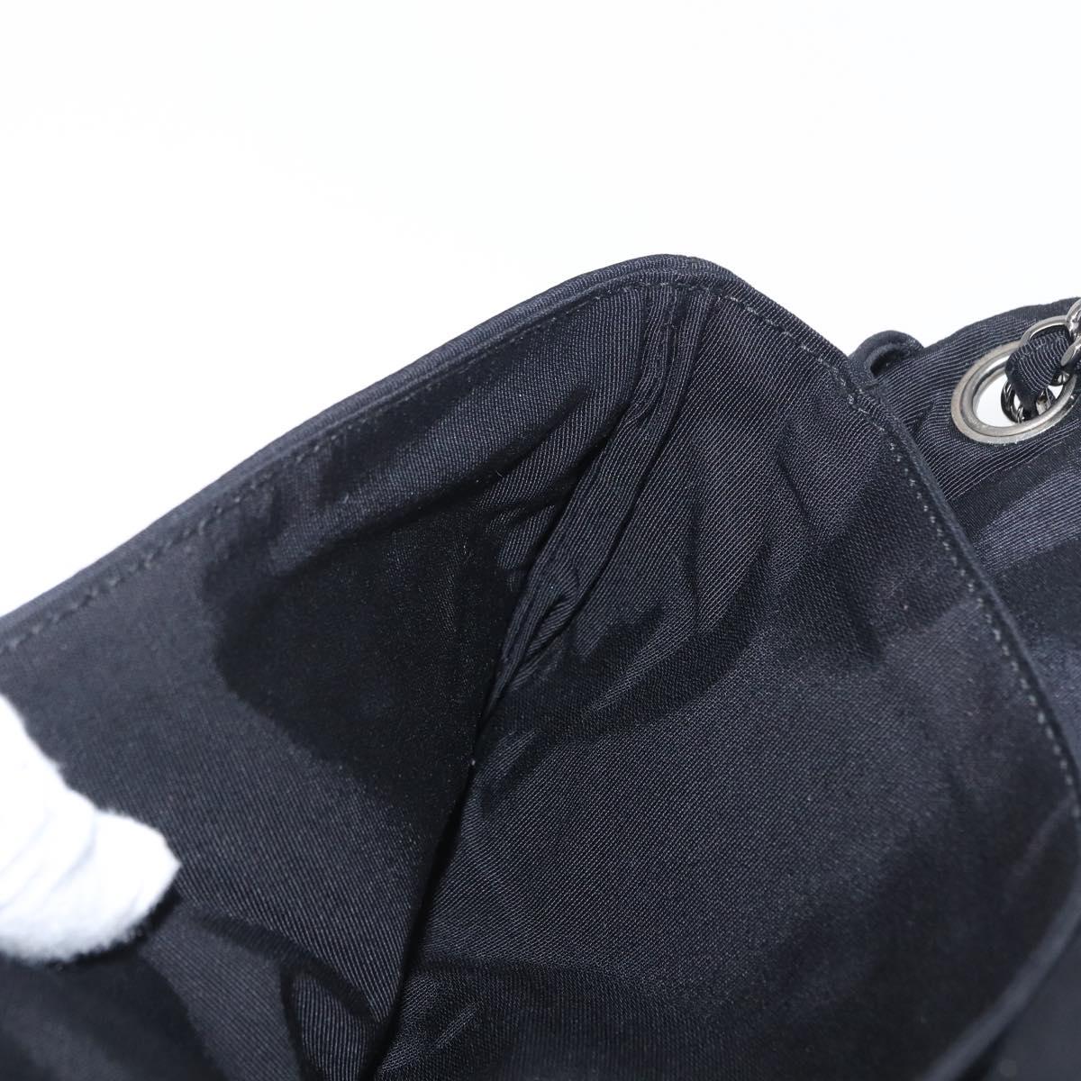 CHANEL 2.55 Chain Shoulder Bag Nylon Black Silver CC Auth 169050