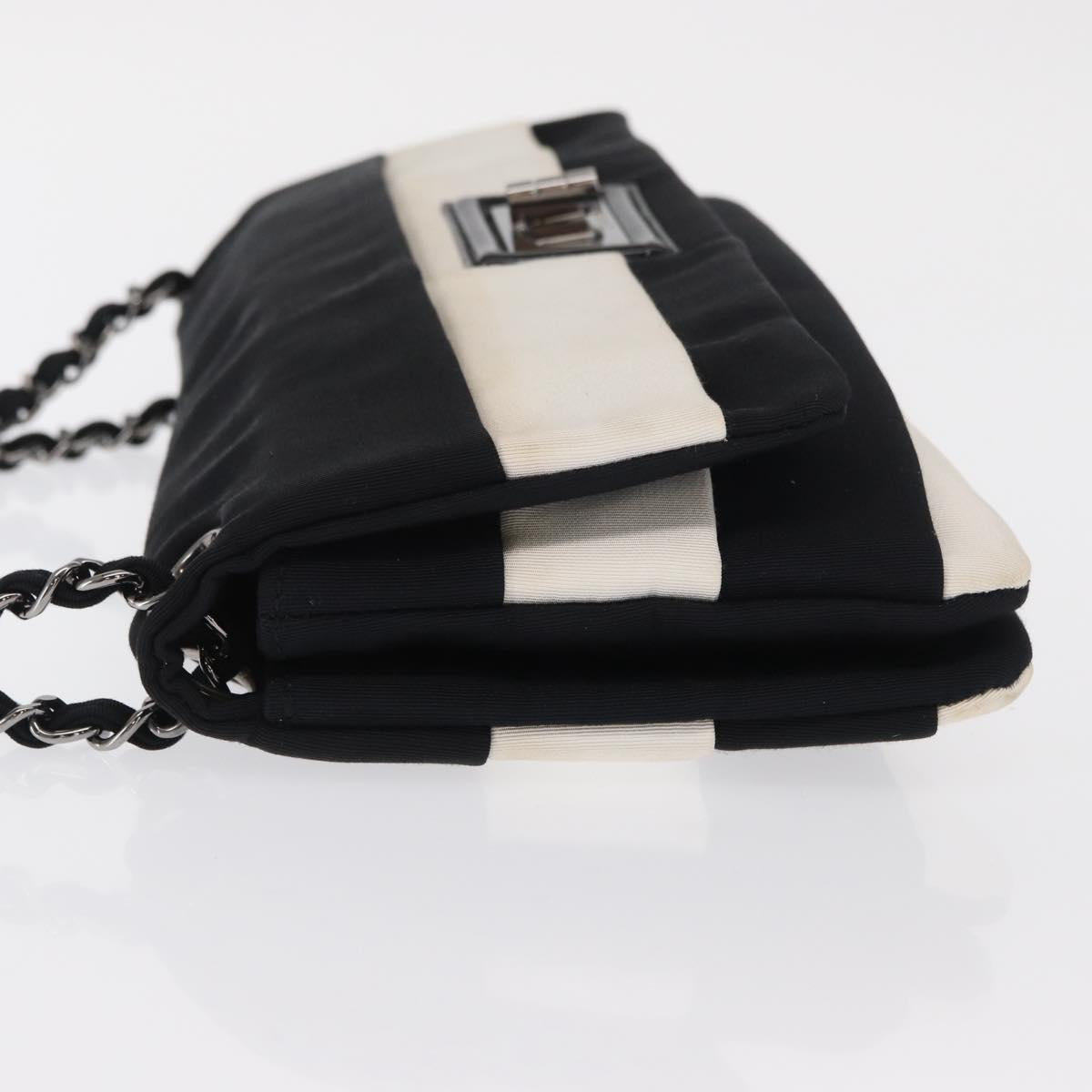 CHANEL 2.55 Chain Shoulder Bag Nylon Black Silver CC Auth 169050