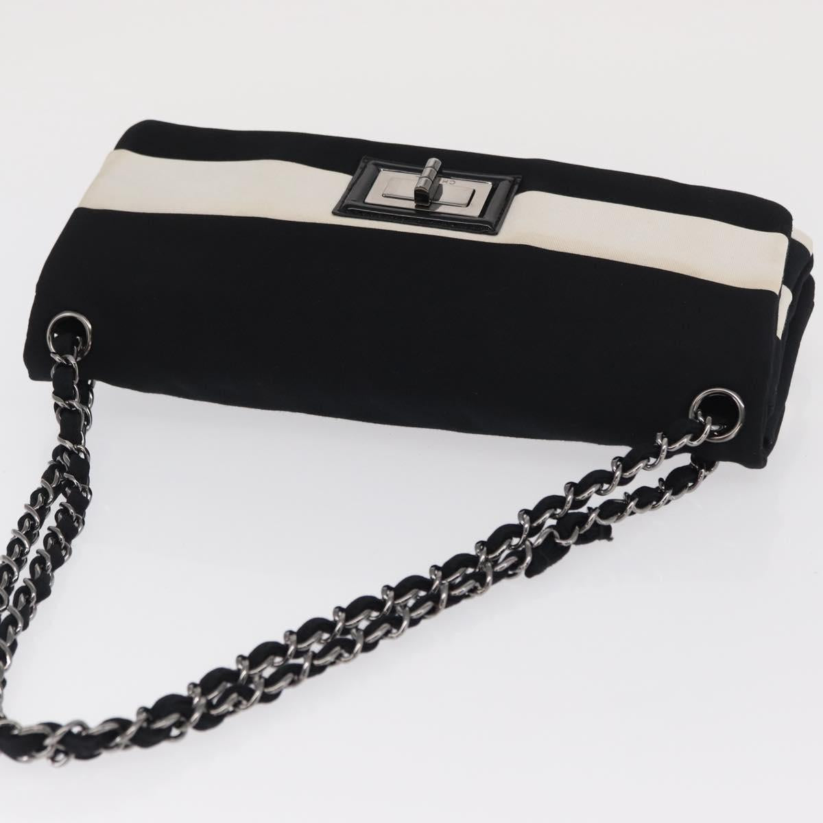 CHANEL 2.55 Chain Shoulder Bag Nylon Black Silver CC Auth 169050